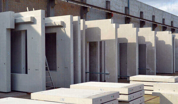 Precast wall panels in production at the plant
